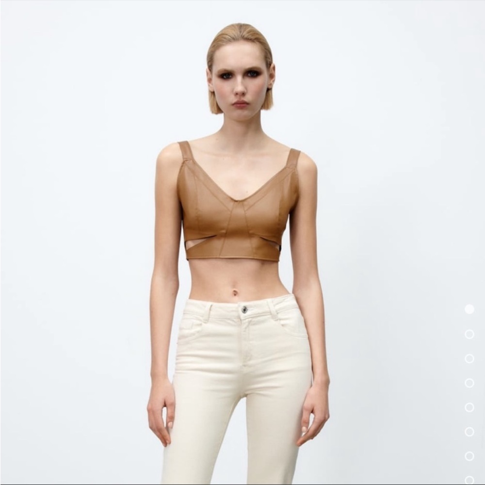 Zara Faux Leather Cut Out Top - Picture 1 of 3